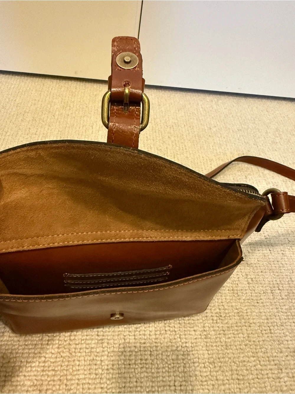 Patricia Nash Cognac Brown Leather Crossbody with Front Buckle